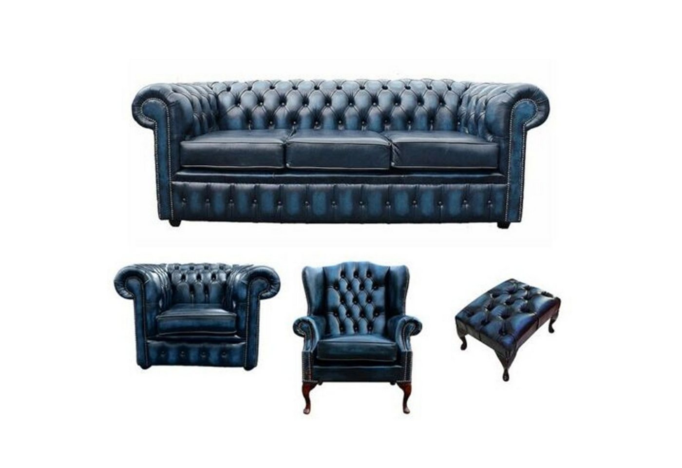 JVmoebel Sofa Luxus große blaue Couchgarnitur 3+1 Sitzer + Ohrensessel + Hocker, Made in Europe von JVmoebel