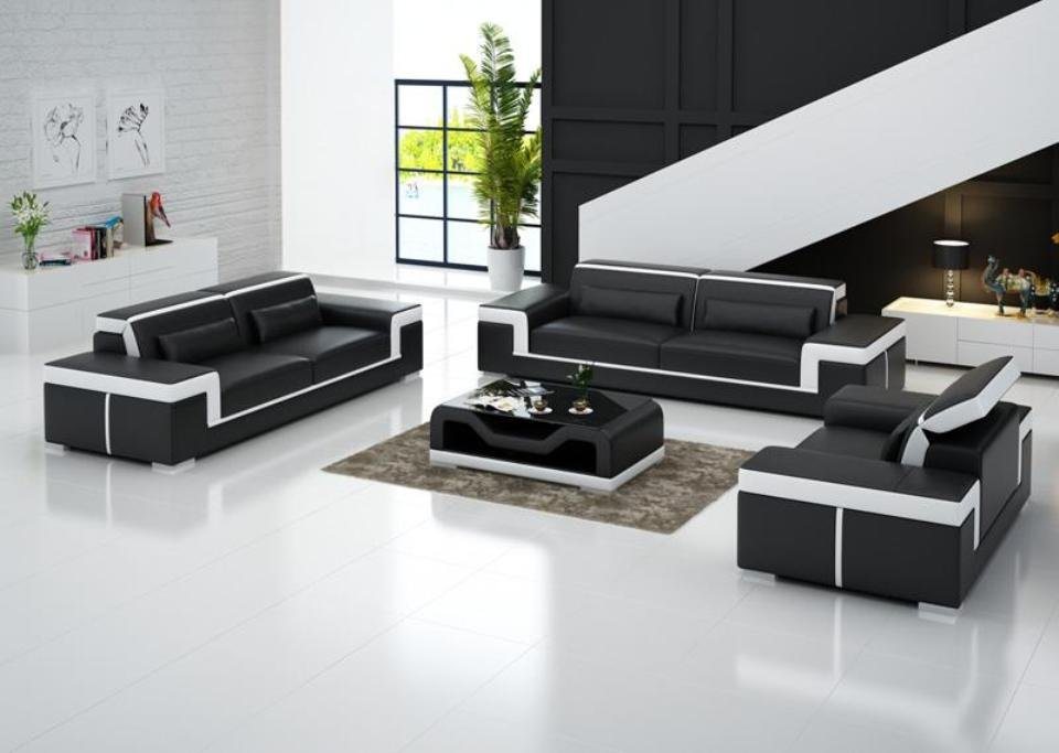 JVmoebel Sofa Schwarze Sofagarnitur Moderne Wohnzimmer Couch Garnitur 3+2+2 Set, Made in Europe von JVmoebel