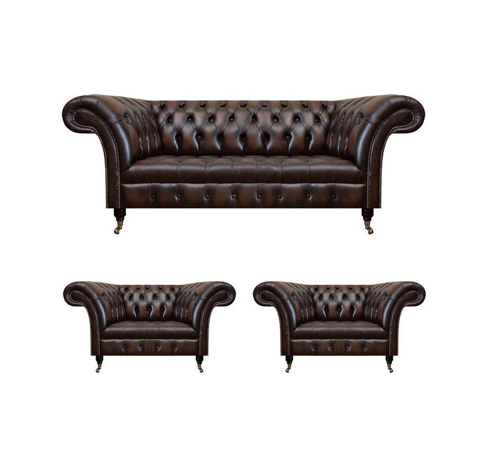JVmoebel Wohnzimmer-Set Luxus Braun Leder Sofa Set Wohnzimmer 2x Sessel Dreisitzer Couch, (3-St., 1x 3-Sitzer Sofa + 2x Sessel), Made in Europa von JVmoebel