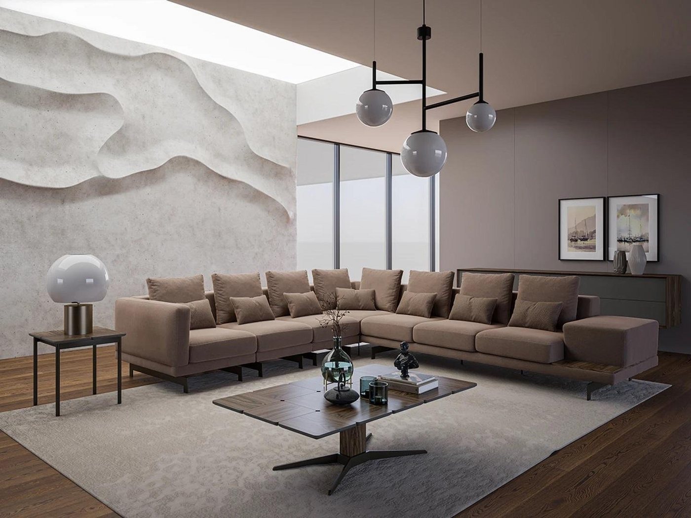 JVmoebel Wohnzimmer-Set Luxus Designer Komplett Sofa Couch L-Form Holz Couchtisch Neu, (3-St., Nur Ecksofa L-Form + Couchtisch + Beistelltisch), Made in Europa von JVmoebel