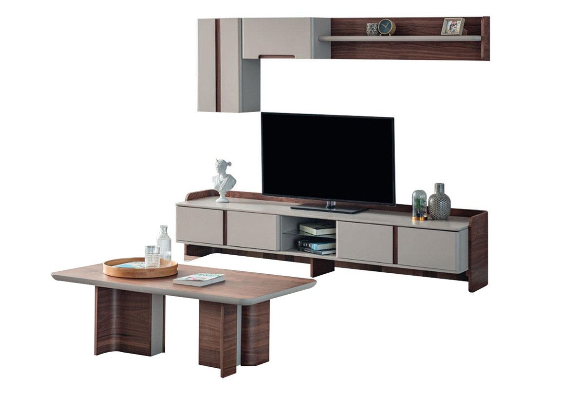 JVmoebel Wohnzimmer-Set Stilvolle Wohnzimmer Wandgarnitur Designer TV-Ständer Holz Couchtisch, (3-St., TV-Ständer/Regale/Couchtisch), Made in Europa von JVmoebel