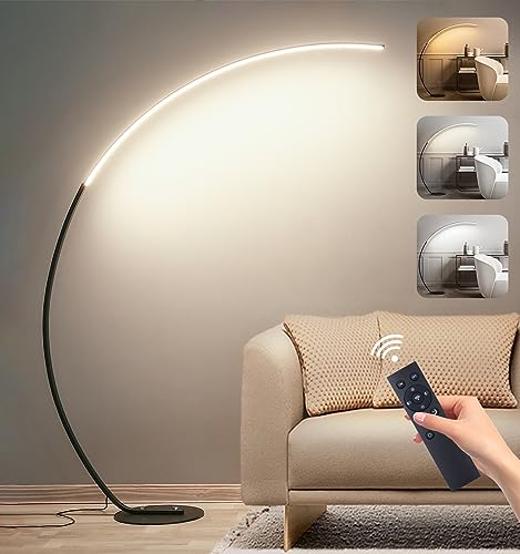 Aanyhoh LED Stehlampe Dimmbar Bogenlampe Wohnzimmer, 25W Schwarz Stehleuchte mit Fernbedienung, Modern Bogenleuchte 3 Farbtemperatur & Memory-Funktion, Leselampe für Sofa Büro Schlafzimmer, H:170cm von Aanyhoh