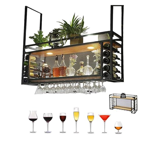JWBXFYXW Black Metall Verstellbarer Höhe Weinglasregal mit Neon Leuchten auf den Kopf nach unten hängende Weinregal für Bars Restaurants und Küchen JWBXFYXW Black Metall Verstellbarer Höhe Weinglasregal mit Neon Leuchten auf den Kopf nach unten hängende Weinregal für Bars Restaurants und Küchen von JWBXFYXW