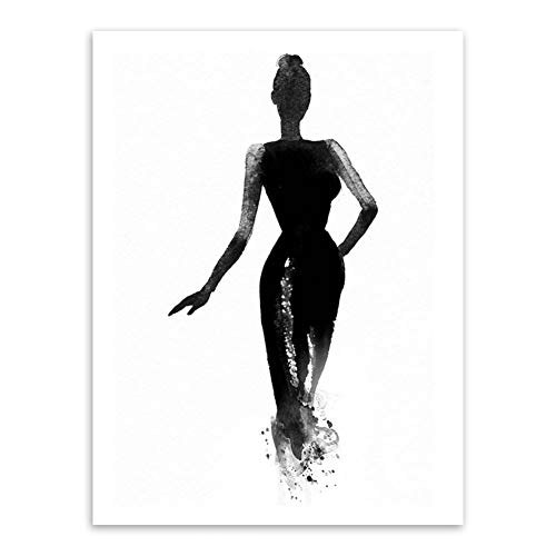 JWJQTLD Druck Auf Leinwand，Moderne Nordic Schwarz Weiß Fashion Model Leinwand Kunstdruck Poster An Der Wand Bild Malerei Schönheit Mädchen Zimmer Home Decor von JWJQTLD