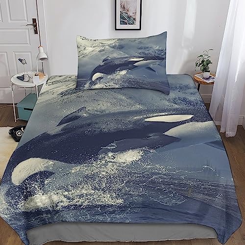 Lively and Cute Orca 3D Bedruckte Bettwäsche Baumwolle 3-Teilig Deep Sea Animals Bettgarnitur Mit Bettbezug Und Kissenbezüge Nicht Bügeln Bettwäsche-Set Für Jungen Und Mädchen Single（135x200cm） von JXING