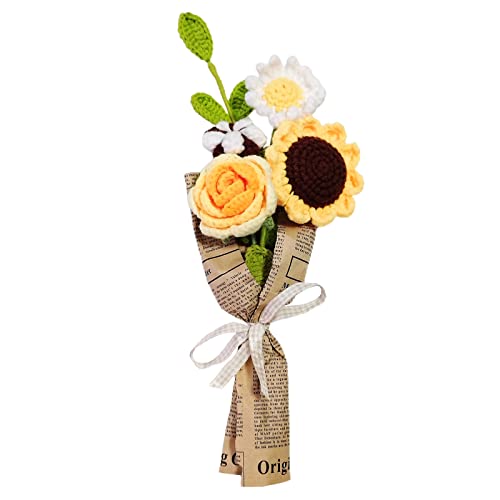 JYCRA Handgefertigter Häkelstrauß, lebensechte künstliche Blumenstrauß, 40 cm, gehäkelte handgefertigte Rosenblumen für Vase, Heimdekoration, Orange von JYCRA