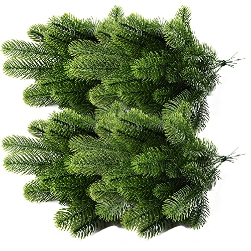 JYCRA Künstliche Tannenbaumzweige, Gefälschte Grünpflanzen Kiefernnadel DIY Pflanze Blume Zubehör für Kranz Weihnachten Haus Garten Dekor, 50 Stück von JYCRA