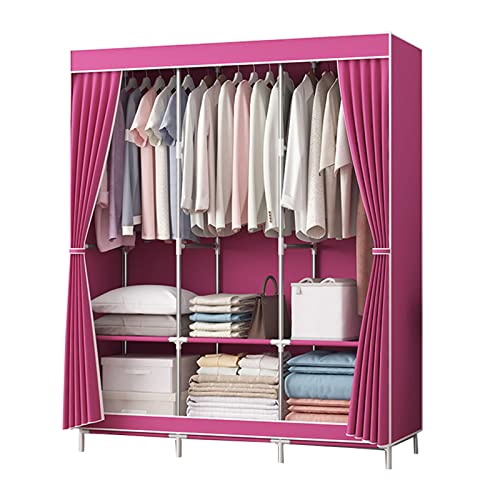 Kleiderschrank, Stoffschrank, Faltschrank, Faltbare Garderobe, Textil Garderobe mit Kleiderstange und Ablagen, Garderobenschrank,Pink-128x45x170cm von JYSSH