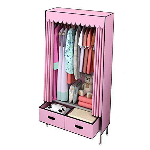 Kleiderschrank Stoffschrank, Faltschrank Mit Kleiderstange Und Ablagen, Faltbare Garderobe, Textil Garderobe, Kleiderständer,Pink-70x48x165cm von JYSSH