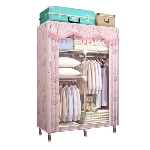 Kleiderschrank Stoffschrank, Faltschrank mit Kleiderstange und Ablagen, Faltbare Garderobe für Schlafzimmer, Ankleidezimmer,Pink-90x46x170cm von JYSSH