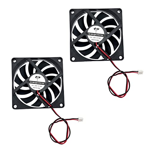 JZK 2 Stück DC 24V 8010 Silent Cooling Fan mit Drähten, PC-Lüfter 80mm, Computergehäuselüfter 8cm x 8cm x 1cm, DC Brushless Fan 24V, 3D-Drucker Lüfter mit Kabel von JZK