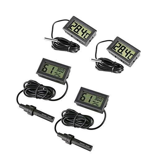 JZK 4 x Schwarzes Digitales LCD Wasser Thermometer mit Sonde & Batterie für Aquarium, Terrarium und Vivarium von JZK
