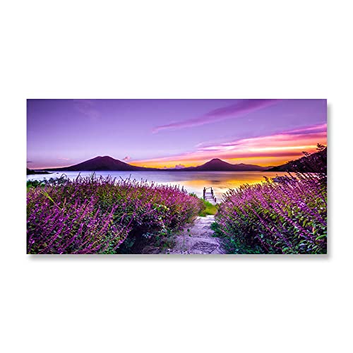 Lavendel Lila Blume Leinwandbild XXL,Landschaftsbilder Kunstdruck. Panorama Gemälde Druck auf Leinwand,Natur Poster,Leinwand WandKunst Bilder 60x120cm(24x47in)rahmenlos von JZSDGB