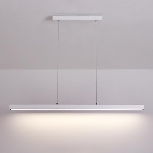 Jadssox minimalistische LED-Pendelleuchte, weißer linearer Kronleuchter, 3000 K, hängende Deckenleuchte, Esstisch-Beleuchtungskörper, lange Streifen-Kronleuchter für Kücheninsel, Büroleuchten von Jadssox