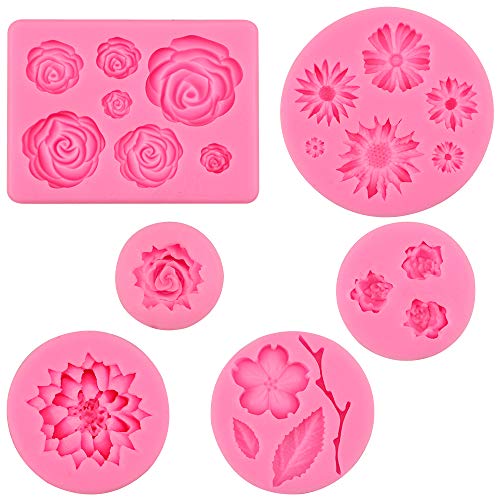 JaneYi 6 Stück Silikonformen Fondant 3D Blumen Fondant Formen Silikon Silikonformen Silikon Fondant Formen Silikonblütenformen Silikonform für Kuchen Fondant Dekorieren Kuchendekoration von JaneYi