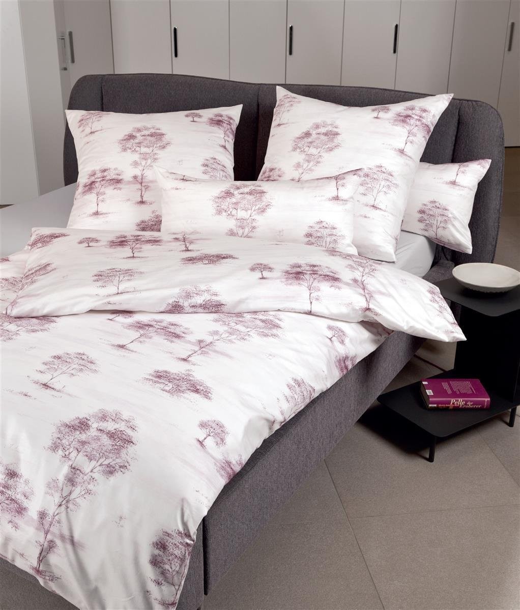 Janine Messina Mako-Satin Bettwäsche 135x200 Bäume rosa aubergine 43059-05 von Janine