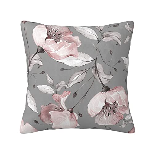 Janleap Aquarell Frühlingsrosa Blumen Kissenbezug Graue Blätter mit Blumen Kissenbezug Deko Kissenbezug Heim Dekoration für Wohnzimmer Sofa Couch Bett Kissenbezug 45 x 45 cm von Janleap