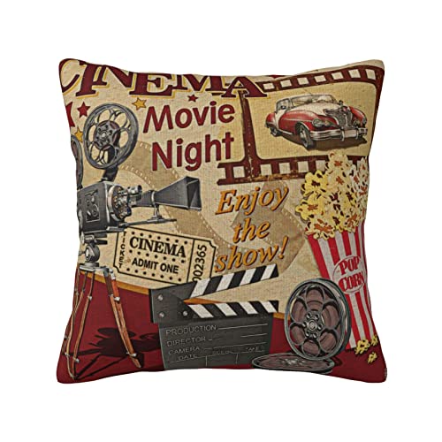 Janleap Retro-Kinoplakat Kissenbezug Vintage Film Film Unterhaltung Freizeit Kissenbezug Deko Kissenbezug Heim Dekoration für Wohnzimmer Sofa Couch Bett Kissenbezug 45 x 45 cm von Janleap