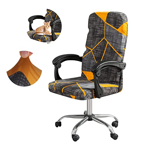 Jaotto Bezug Für Bürostuhl Sitzfläche Spandex Bürostuhl bezug Bürostuhlabdeckung Waschbare Drehbare Universal Office Stuhlbezüge Bürostuhl Hussen für Computer Armlehnen Stuhl(Orange/Grau,L) von Jaotto