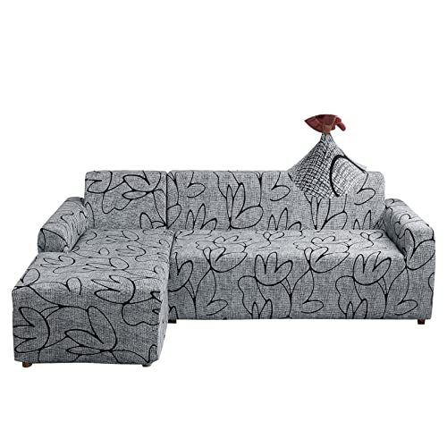 Jaotto Sofa Überwürfe Sofabezug Elastische Spandex Stretch Sofabezüge Couchbezug für L-Form Sofa Universal Waschbar Sofaüberwurf 2er Antirutsch(1 Sitzer+2 Sitzer,Stil Grau) von Jaotto