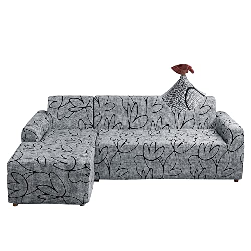 Jaotto Sofa Überwürfe Sofabezug Elastische Spandex Stretch Sofabezüge Couchbezug für L-Form Sofa Universal Waschbar Sofaüberwurf 2er Antirutsch(1 Sitzer+3 Sitzer,Stil Grau) von Jaotto
