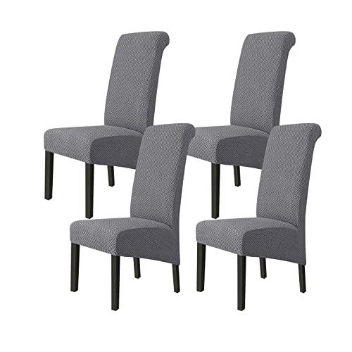 Jaotto Stuhlhussen 4er Set Stretch, XL Stuhlhussen Abwaschbar Waschbarer Elastische, Stretch Stuhlschoner Große Stuhlbezüge für Esszimmer Büro Esszimmer Hotel Bankett(Diagonale Grau,Set of 4) von Jaotto