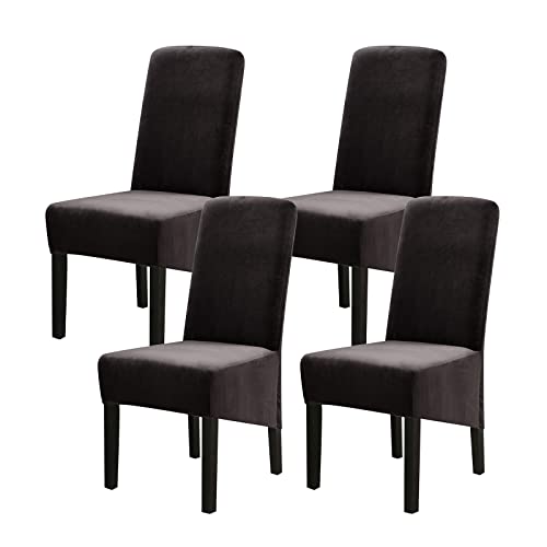 Jaotto Stuhlhussen 4er Set Stretch, XL Stuhlhussen Abwaschbar Waschbarer Elastische, Stretch Stuhlschoner Große Stuhlbezüge für Esszimmer Büro Esszimmer Hotel Bankett(Samt#Dunkelgrau,Set of 4) von Jaotto