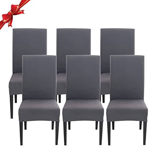 Jaotto Stuhlhussen 6 Stück Universal, Stuhlhusse Stretch 6er Set Moderne, Stuhlhussen Schwingstühle Elastische Langlebig Stuhlhussen für Esszimmer Bankett Deko,Dunkelgrau von Jaotto