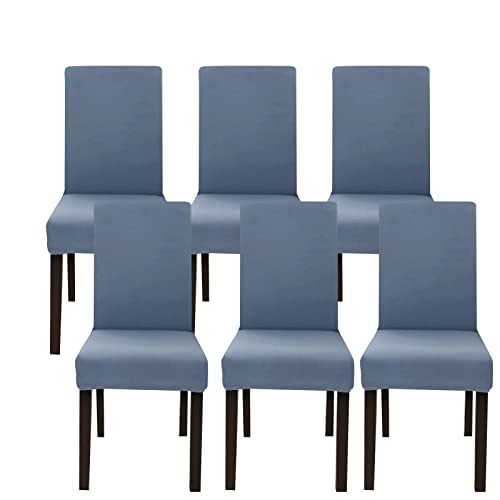 Jaotto Stuhlhussen 6er Set Stretch, Stuhlhussen für Esszimmerstühle Schwingstuhl, Stretch Stuhlschoner Abnehmbarer Waschbarer, Stuhlbezug Universal für Stuhl Esszimmer Büro Bankett Hotel(Grau Blau) von Jaotto