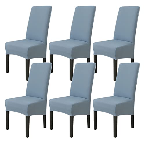 Jaotto Stuhlhussen 6er Set Stretch, XL Stuhlhussen Abwaschbar Waschbarer Elastische, Stretch Stuhlschoner Große Stuhlbezüge für Esszimmer Büro Esszimmer Hotel Bankett(Blau Grau,Set of 6) von Jaotto