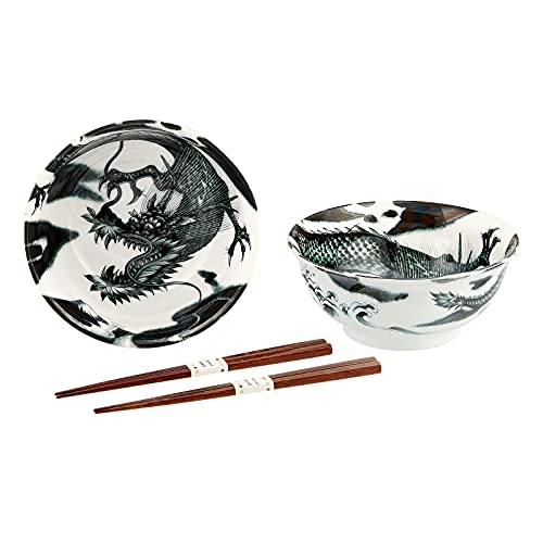 Ramen Suppenschüssel Set KOKURYU Drache Japan Porzellan Suppenschale Ø 18,3 cm, H. 8 cm von Japan Shop Yumeya