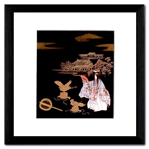 TSURUKAME Kraniche und Schildkröte Japan Maki-e Druck Bild Passepartout in Holzrahmen 23 x 23 cm von Japan Shop Yumeya