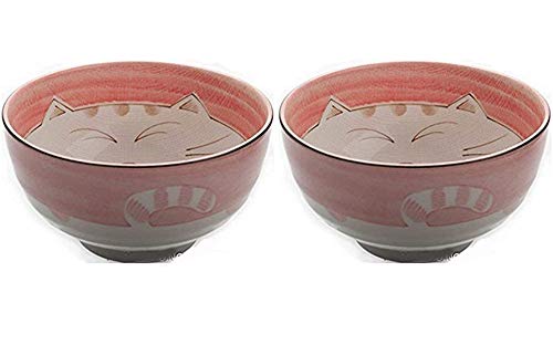 JapanBargain 2483, Japanese Porcelain Bowl Soup Bowl Pho Bowl Ramen Bowl Made in Japan, Maneki Neko Smiling Cat Pattern, 5-inch (2, Pink) von JapanBargain