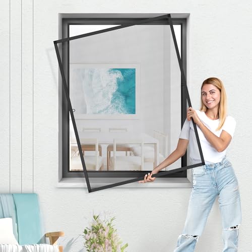 jarolift Fliegengitter für Fenster SlimLine Insektenschutz ohne Bohren, mit Alurahmen Spannrahmen, Mückenschutz Mückengitter, 130 x 150 cm, Anthrazit von jarolift