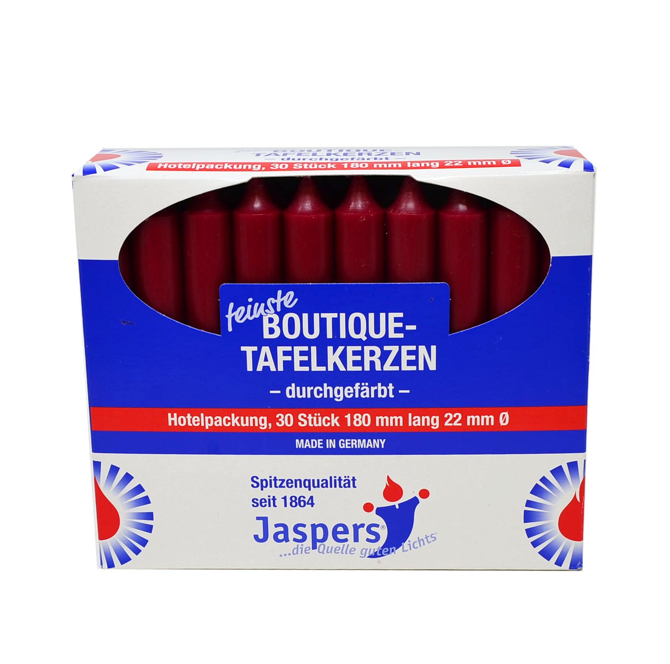 Jaspers Kerzen Tafelkerze Boutique-Kerzen Hotelpackung bordeaux 30er Pack durchgefärbt von Jaspers Kerzen