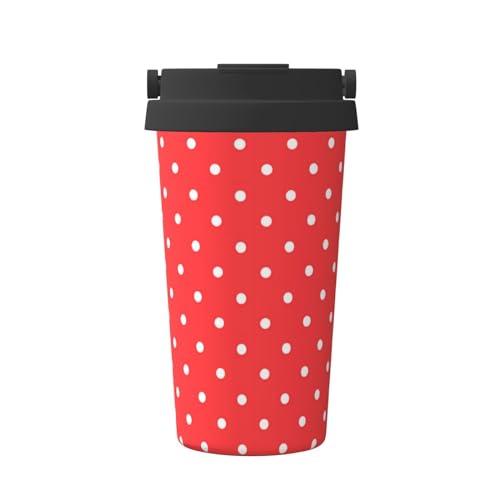 Thermobecher mit roten und weißen Punkten, 500 ml, handisolierter Kaffeebecher, auslaufsicherer Deckel, Edelstahl, isolierte Kaffeetasse mit auslaufsicheren Deckeln, wiederverwendbare Kaffeetassen, von Jaywis