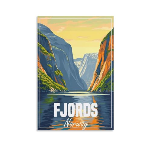 Jdheeh Vintage-Poster auf Leinwand, Motiv: Fjorde, Norwegen, Wanddekoration, Poster, 40 x 60 cm von Jdheeh