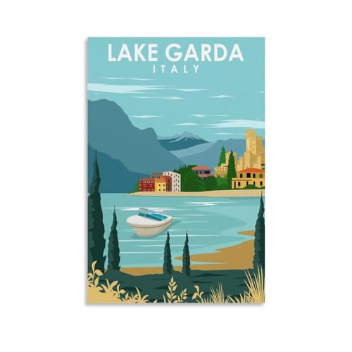 Jdheeh Vintage-Poster auf Leinwand, Motiv: Gardasee, Italien, Reiseposter, Wanddekoration, Poster, 30 x 45 cm von Jdheeh
