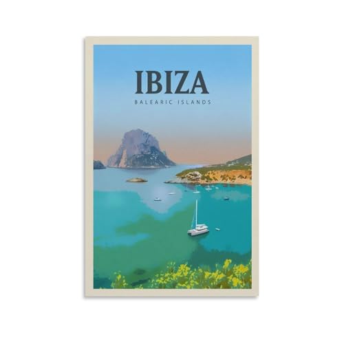 Jdheeh Vintage-Reiseposter auf Leinwand, Motiv: Ibiza, Wanddekoration, Poster, 40 x 60 cm von Jdheeh