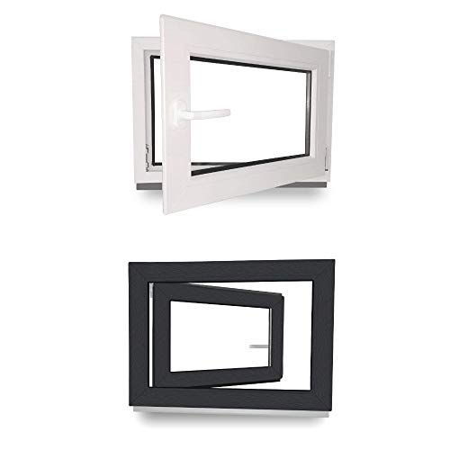 Kellerfenster - Kunststofffenster - Fenster - 3 fach Verglasung - innen Weiß/außen anthrazit - BxH: 1200 mm x 400 mm - DIN Rechts Kellerfenster - Kunststofffenster - Fenster - 3 fach Verglasung - innen Weiß/außen anthrazit - BxH: 1200 mm x 400 mm - DIN Rechts von JeCo