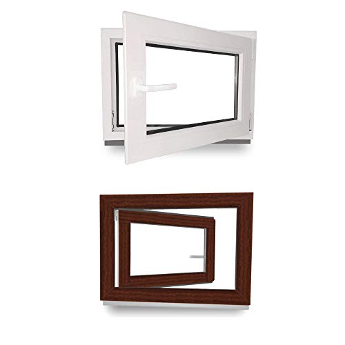 Kellerfenster - Kunststofffenster - Fenster - 3 fach Verglasung - innen Weiß/außen mahagoni - BxH: 600 mm x 1000 mm - DIN Rechts Kellerfenster - Kunststofffenster - Fenster - 3 fach Verglasung - innen Weiß/außen mahagoni - BxH: 600 mm x 1000 mm - DIN Rechts von JeCo