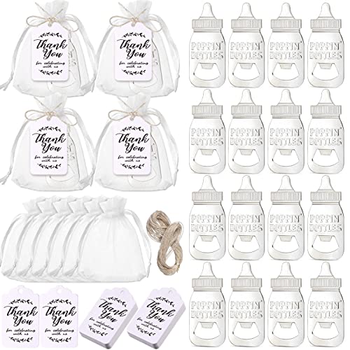 Jeanoko 24 Set Babyflaschenöffner Zinklegierung Niedlicher Flaschenöffner in Babyflaschenform Babyparty-Rückgabegeschenk Babyparty-Partybevorzugungsöffner für Babyparty-Party(Silber) von Jeanoko