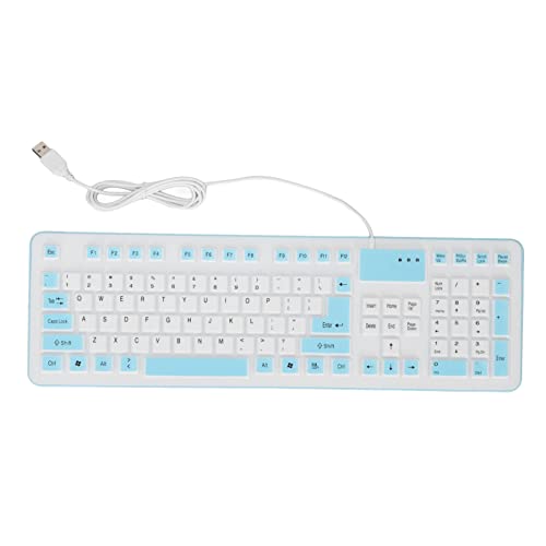 Jectse Faltbare Silikon-Tastatur, 106 Tasten, wasserdichte, Staubdichte, Weiche Silikon-Tastatur, Tragbare USB-Kabel-Silent-Soft-Touch-Tastatur für PC-Laptops(Blau) von Jectse
