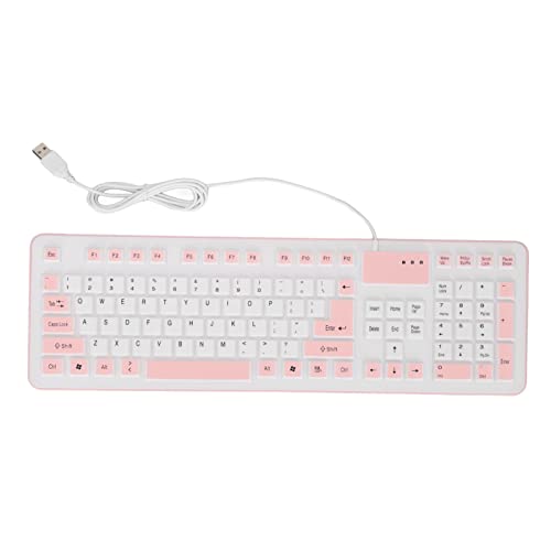 Jectse Faltbare Silikon-Tastatur, 106 Tasten, wasserdichte, Staubdichte, Weiche Silikon-Tastatur, Tragbare USB-Kabel-Silent-Soft-Touch-Tastatur für PC-Laptops(Rosa) von Jectse