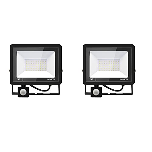 Jefedana 2*50w led strahler bewegungsmelder, 5000LM Außen mit IP66 Scheinwerferled aussenstrahler Warmweiß 3000K Außenstrahler Fluter Flutlicht für Garage, XPGGY-50W von Jefedana