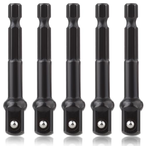 Jeffdad 5 Stück Stecknuss Adapter, Sechskant auf 3/8" Vierkant Bohrfutter Adapter Steckschlüssel Nuss Adapter Bit Halter für Bohrmaschinen Steckschlüssel Schrauber von Jeffdad