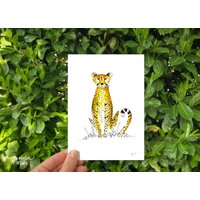 Sitzender Gepard 5x7 Druck; Aquarell Illustration; Tier Kunstdruck von JenNewlinStudio