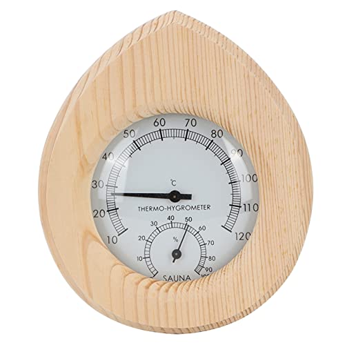 Sauna Thermo Hygrometer, 2 in 1 tropfenförmiges Holz Thermometer Hygrometer mit großer Anzahl Sauna Zubehör für Dampfbad und Saunaraum, 16,5 x 14 cm von Jenngaoo