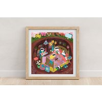 Skurrile Dachs Familie Kunstdruck, Märchen Wanddeko, Wald Kinderzimmer Wandkunst, Dekoration von ArtbyJennyMiriam