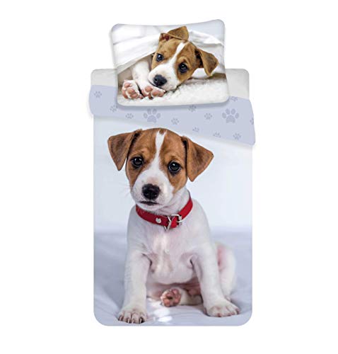 Jerry Fabrics Puppy 03 Bett, 100% Baumwolle, Grau, Weiß, One Size 140x200 + 70x90 cm von Jerry Fabrics